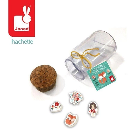 Zestaw 20 mini-gumek do ścierania w słoiczku Lisek / Jednorożec 5+, Janod