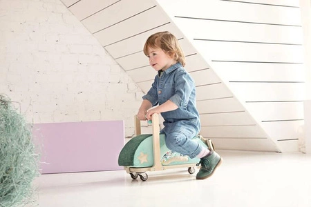 LILLIPUTIENS Drewniany jeździk 2 w 1 z miękkim siedziskiem i torebką Smok Joe 12 m+