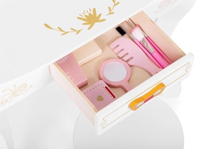 Toaletka dziecięca drewniana duża z lustrem dla dziewczynki różowe dodatki ECOTOYS