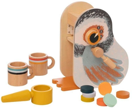 Early Birds drewniany ekspres do kawy z akcesoriami 160260-Manhattan Toy, mała kuchnia dla dzieci