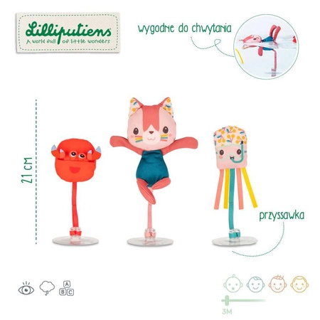 Lilliputiens Zestaw 3 zabawek do kąpieli z przyssawkami Kotka Jeanne 3 m+