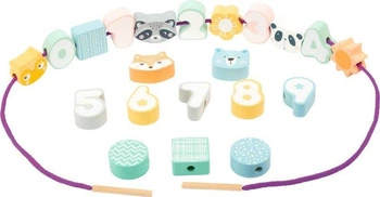 Gra edukacyjna Pastelowe liczby i zwierzaki Miś i przyjaciele 11475-Small Foot, nawlekanki, sznurowanie dla dzieci