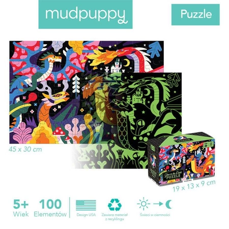 Mudpuppy Puzzle świecące w ciemności Smoki 100 elementów 5+