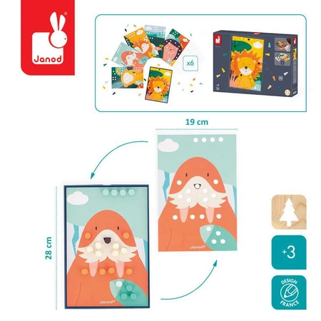 Układanka drewniana mozaika Zwierzątka 3+, Janod