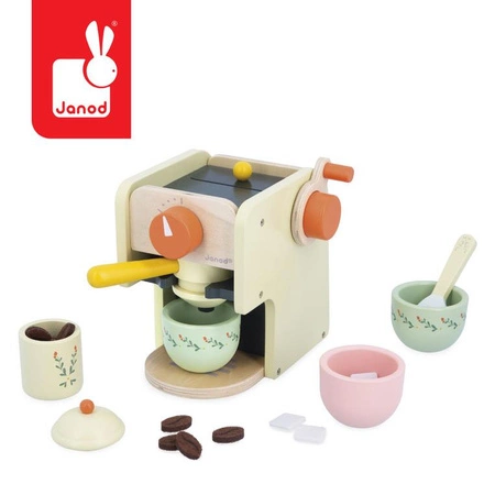 Janod Drewniany ekspres ciśnieniowy do kawy z akcesoriami Shiny Grandma 3+