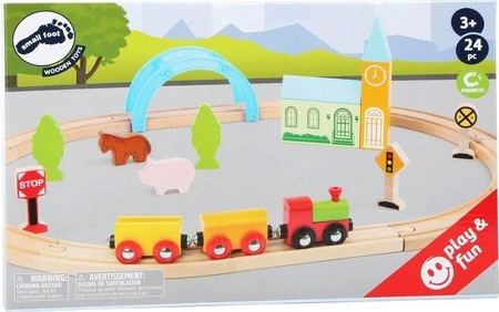 Kolejka drewniana z mostem Wieś i okolica 11490-Small Foot, kolejki dla dzieci