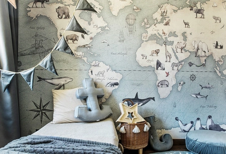 MAPS Mint- Miętowa Tapeta Mapa Świata Do Pokoju Dziecka Malumi