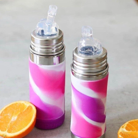 Termobutelka z ustnikiem niekapkiem 260 ml, różowa swirl, Pura