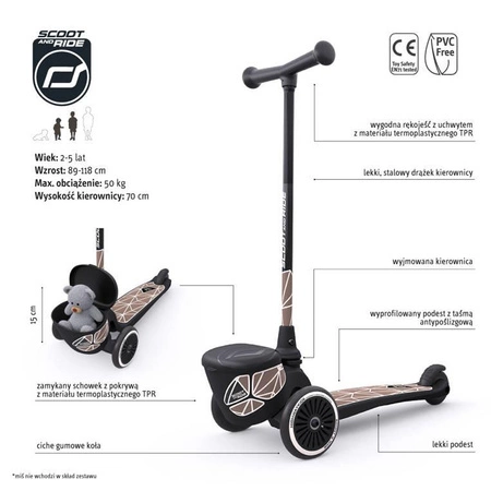 SCOOTANDRIDE Highwaykick 2 Lifestyle Hulajnoga trójkołowa balansowa z zamykanym schowkiem 2+ Brown Lines
