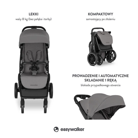 Easywalker Jackey XL Przestronny, samoskładający się wózek spacerowy z kołami XL Marble Grey