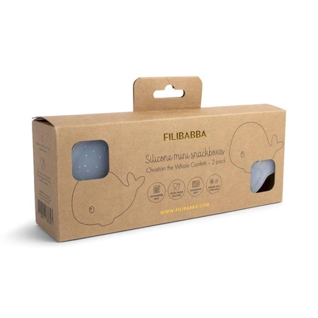 Filibabba Zestaw 2 silikonowych mini pudełek na przekąski Wieloryb Christian Confetti