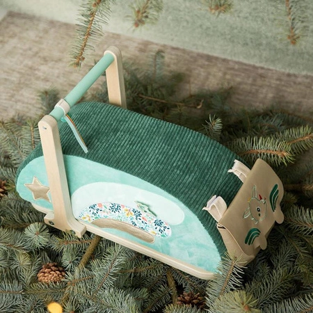 LILLIPUTIENS Drewniany jeździk 2 w 1 z miękkim siedziskiem i torebką Smok Joe 12 m+