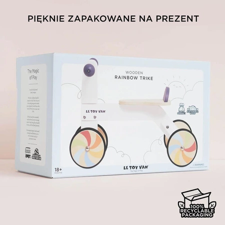 Tęczowy pierwszy jeździk, drewniana zabawka na kołach dla dzieci Le Toy Van