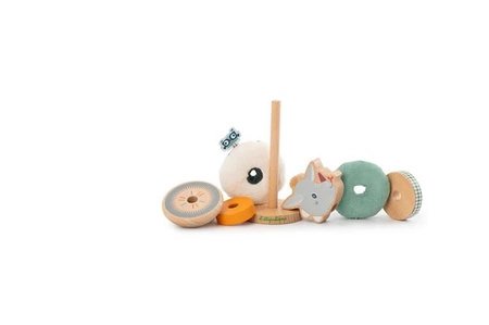 LILLIPUTIENS Drewniana układanka piramida z miękkimi elementami Smok Joe 12 m+