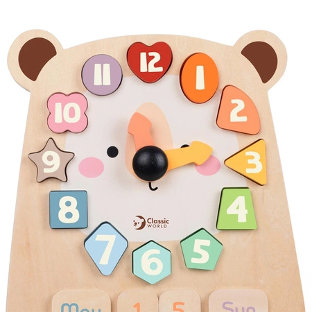 CLASSIC WORLD Zegar Miś Montessori Edukacyjny 3w1 Nauka Czasu Liczenia i Daty