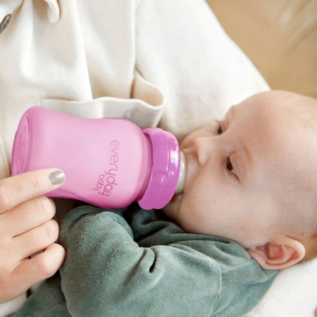 Szklana butelka ze smoczkiem S reagująca na temperaturę, 150 ml, wiśniowa, Everyday Baby