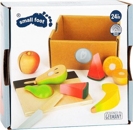 Zestaw drewnianych owoców do krojenia z deską i nożykiem w skrzynce Small Foot 12330
