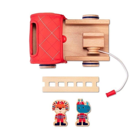 LILLIPUTIENS Drewniany wóz strażacki z rozwijanym wężem, drabiną i dzwonkiem Nosorożec Marius 2 lata+