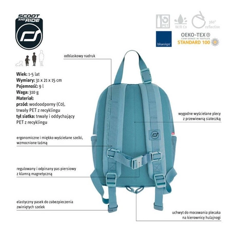 SCOOTANDRIDE Plecak na hulajnogę dla dzieci 9l 1-5 lat, Steel