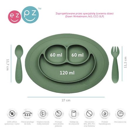 EZPZ Komplet naczyń silikonowych Mini Feeding Set oliwkowy