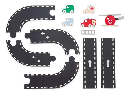 Drewniana remiza strażacka z 5 akcesoriami Bolid 2+, Janod