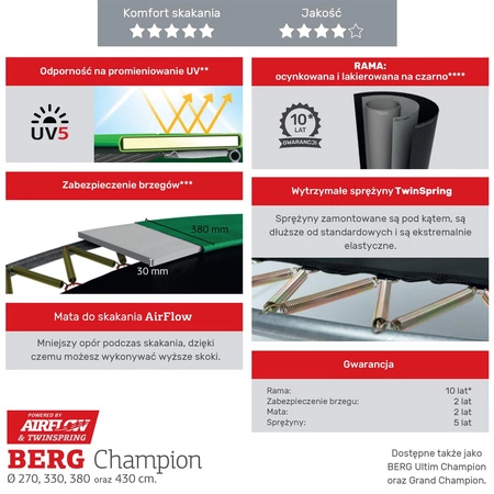 BERG Trampolina Grand Champion InGround 350 x 250 Zielona+ Siatka Bezpieczeństwa Deluxe