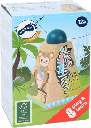 Obracane drewniane klocki Dzikie zwierzęta, 11090- Small foot, układanki dla dzieci