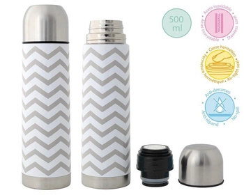 Termos na napoje 500 ml, szare paski, Kiokids