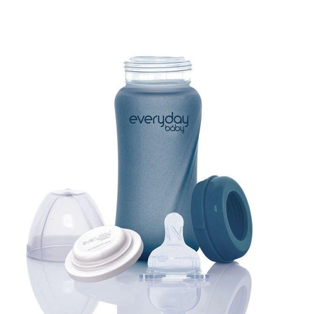 Szklana butelka ze smoczkiem M reagująca na temperaturę, 240 ml, borówkowa, Everyday Baby