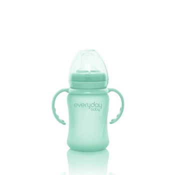 Szklana butelka z ustnikiem niekapkiem i rączkami, 150 ml, miętowa, Everyday Baby