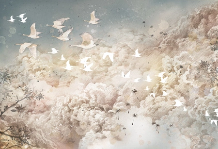 DREAM Evening White - Tapeta W Chmury I Ptaki Malumi