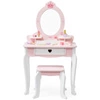 VIGA Duża Toaletka Drewniana Biało-Różowa z Lustrem i Krzesełkiem