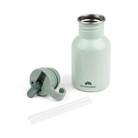 Done by Deer Butelka Metalowa ze Słomką dla Dziecka Croco Green