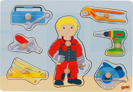 Drewniana układanka z uchwytami Mały majsterkowicz 57405-Goki dla dzieci