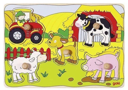 Na farmie - układanka drewniana, 57589-goki, układanki dla dzieci