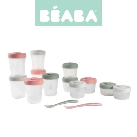 Beaba Zestaw słoiczków Clip 12 szt. (2x90ml, 4x150ml, 6x250ml) + 2 łyżeczki Eucalyptus