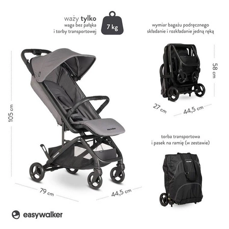 Easywalker Miley² Kompaktowy wózek spacerowy z torbą transportową Marble Grey