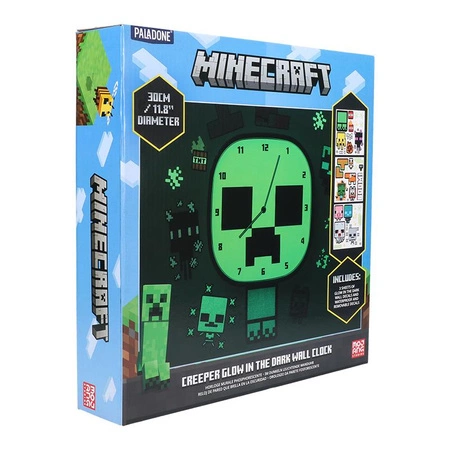 Minecraft Creeper zegar ścienny świecący w ciemności plus zestaw naklejek