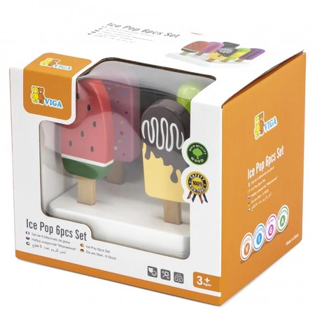 VIGA Zestaw Drewnianych Lodów na Patyku ze Stojakiem  6 szt.