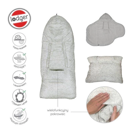 Lodger Wodoodporny wielofunkcyjny otulacz śpiworek z polarowym wnętrzem szary Taslon Drizzle