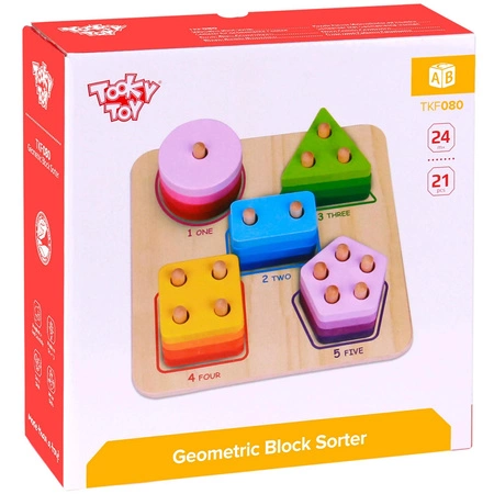 TOOKY TOY Drewniany Sorter Geometryczny Nauka Kształtów Liczenia