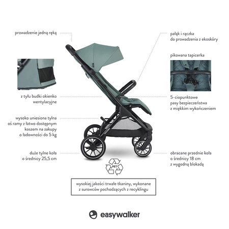 Easywalker Jackey XL Przestronny, samoskładający się wózek spacerowy z kołami XL Forest Green