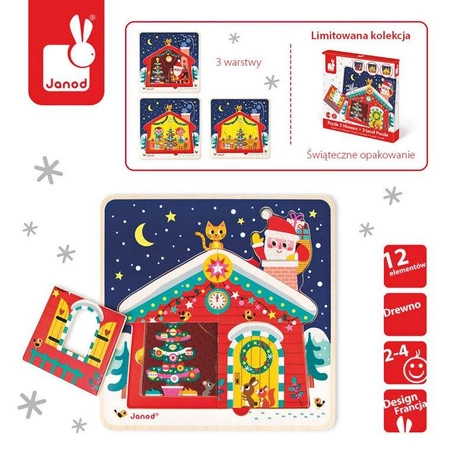 Puzzle drewniane 3-warstwowe Gwiazdka, Janod