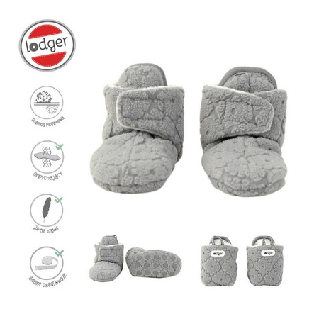 Lodger Polarowe buciki kapcie z antypoślizgową podeszwą szare Fleece Drizzle 12-18 m