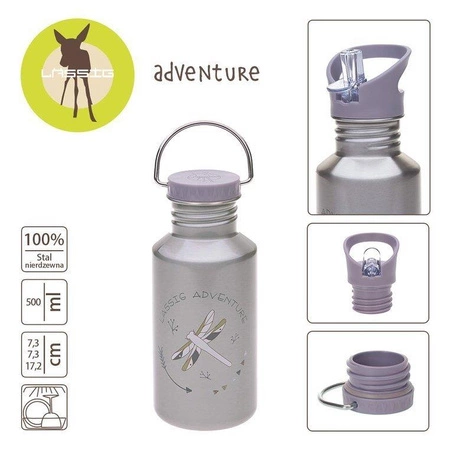 Lassig Butelka - bidon ze stali nierdzewnej z dodatkową zakrętką z ustnikiem 500 ml Adventure Ważka