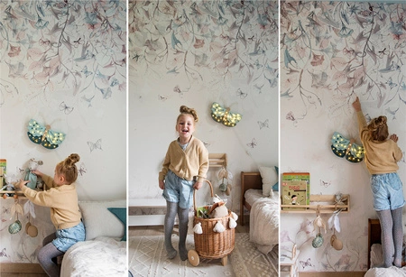 BUTTERFLIES Mint - Tapeta W Motyle I Kwiaty Malumi