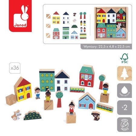 Janod Zestaw klocków i figurek 36 el. Miasto Cross Road 2+