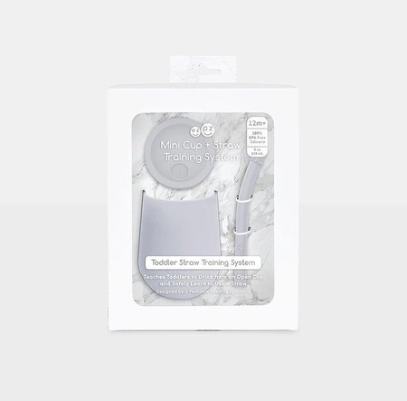 EZPZ Silikonowy kubeczek ze słomką Mini Cup + Straw Training System 120 ml pastelowa szarość