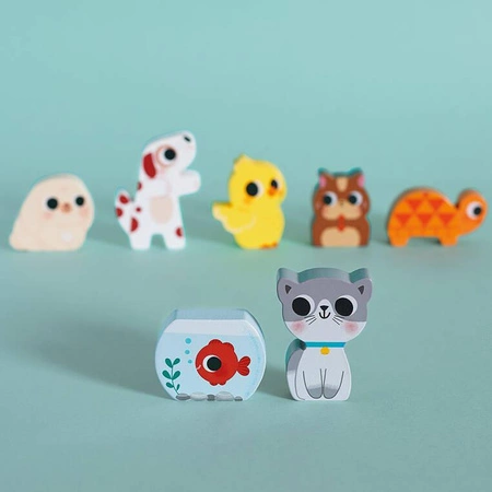 Puzzle drewniane 3D Zwierzęta domowe 7 el.,18 m+, Janod