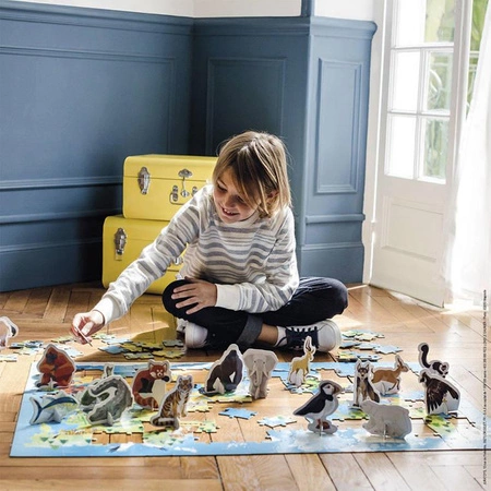 Puzzle edukacyjne z figurkami 3D Zagrożone gatunki 200 elementów 6+, Janod